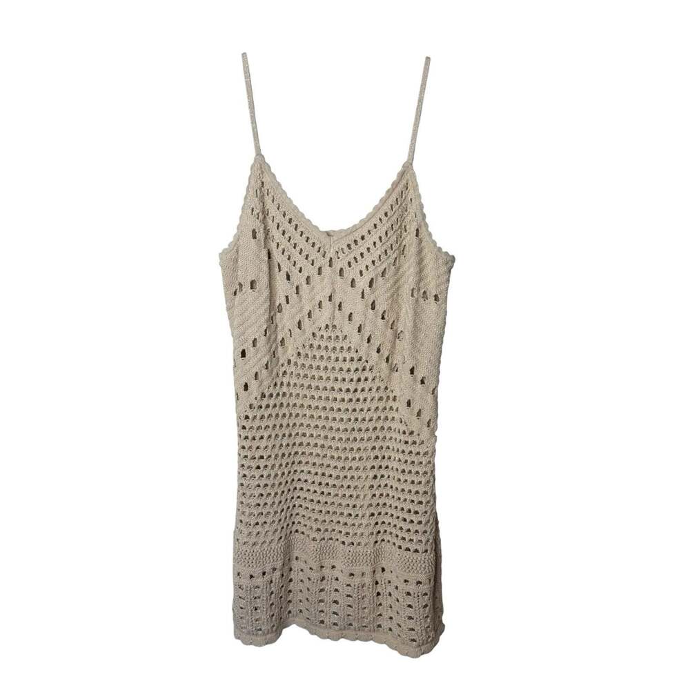 Aerie Knit Crochet Beige Dress Beach Cover Up Sleeveless Women's Size XL